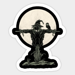 Scarecrow with the moon on scary night. Sticker